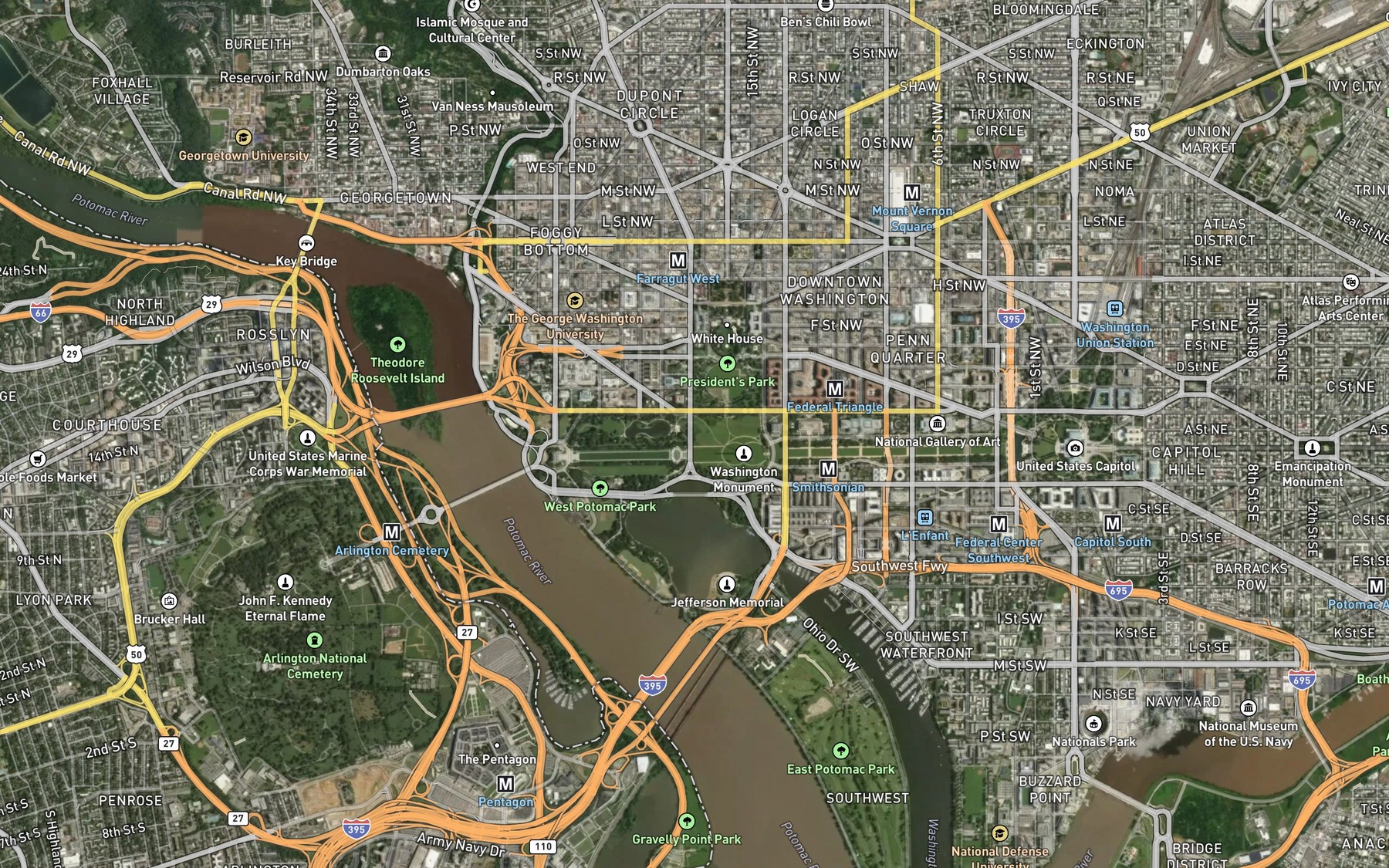 Satellite map of the Tiber Creek (historical)