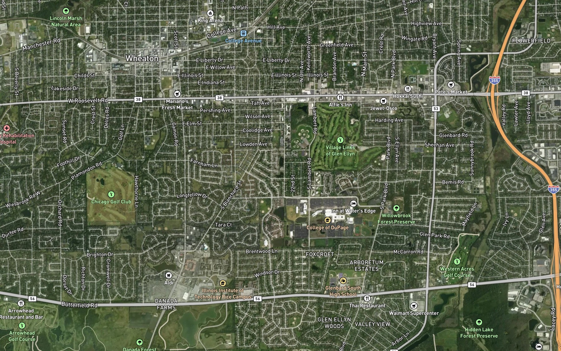 Satellite map of the Wheatoniac Pond