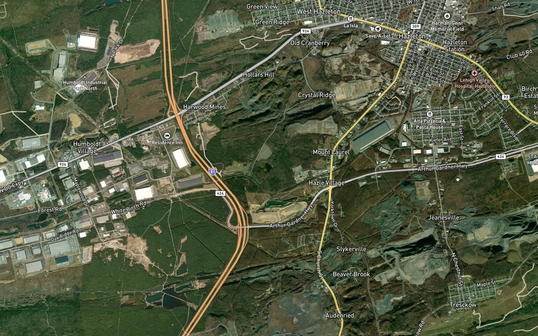 Satellite map of the Grape Run Reservoir