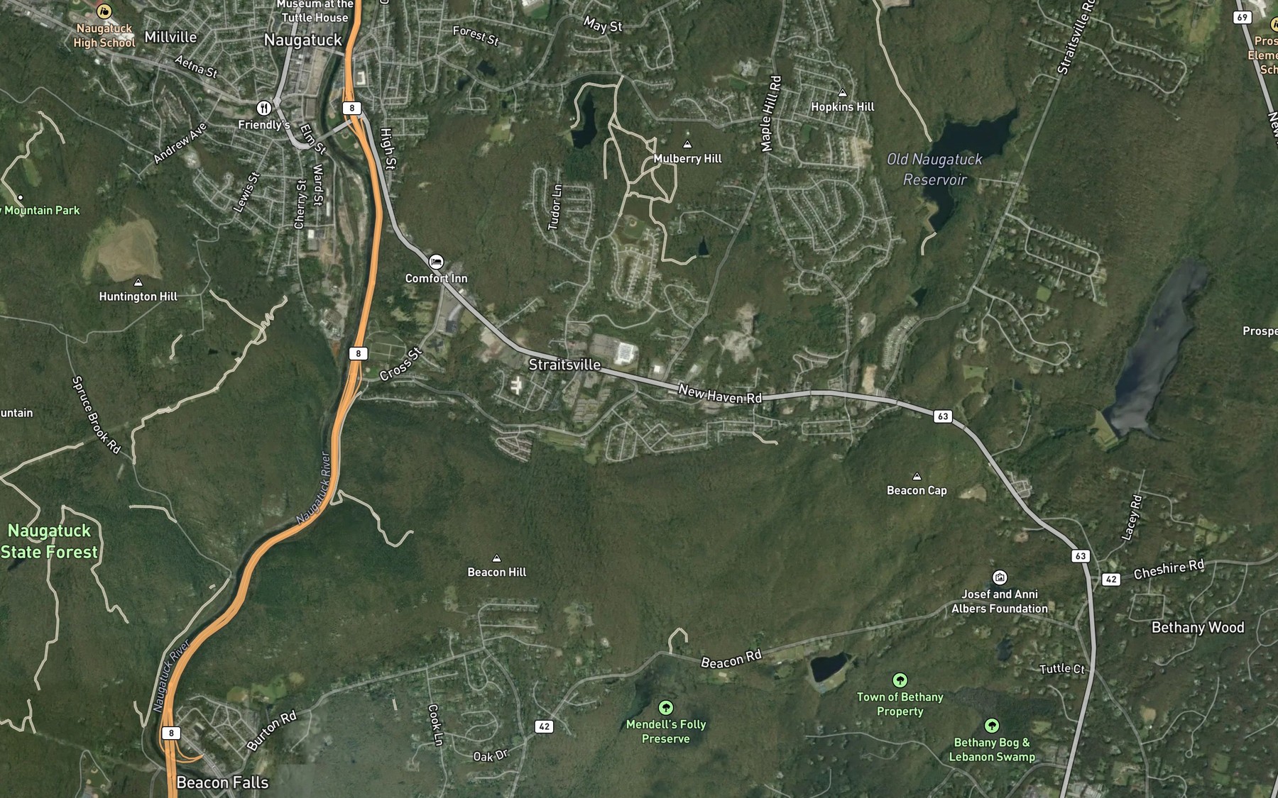 Satellite map of the Straitsville Brook
