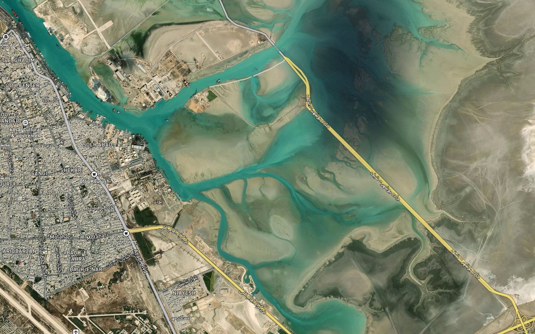 Satellite map of the Khowr-e Lashgari