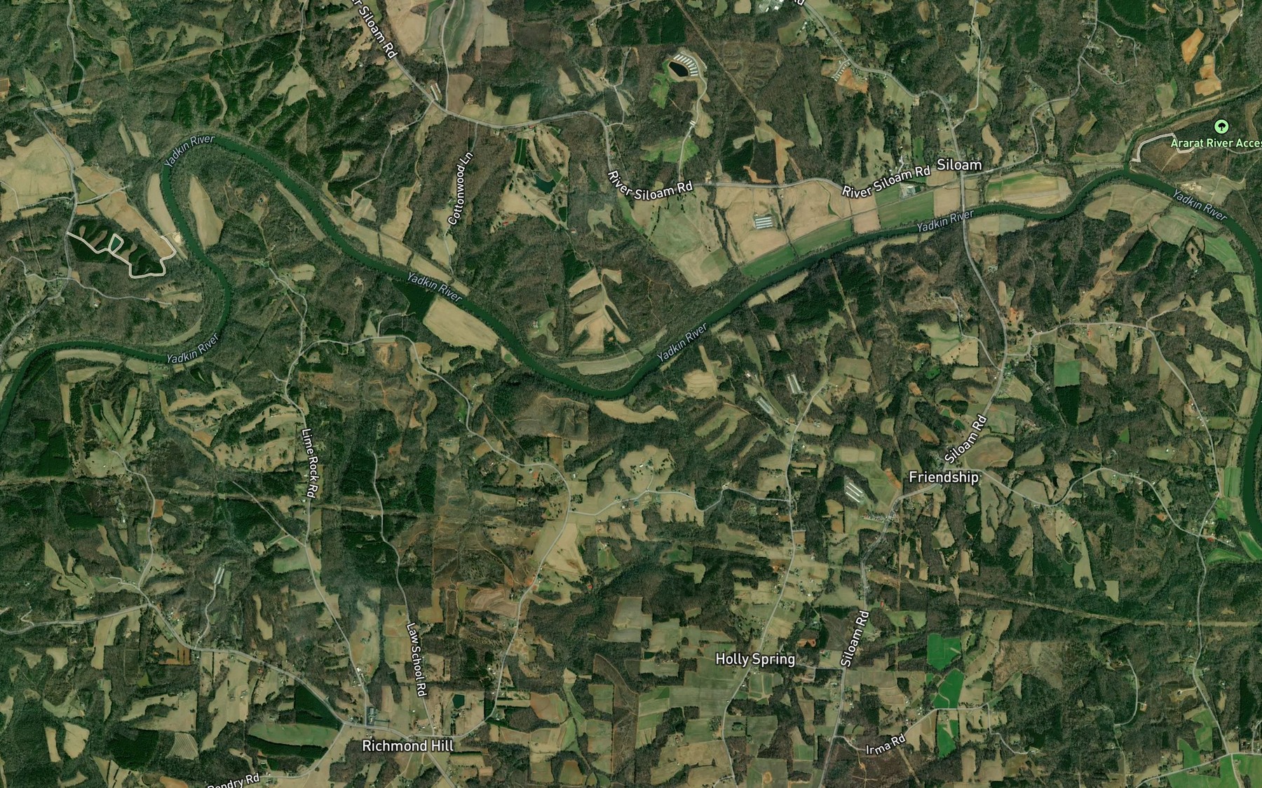 Satellite map of the Bowman Mill Creek