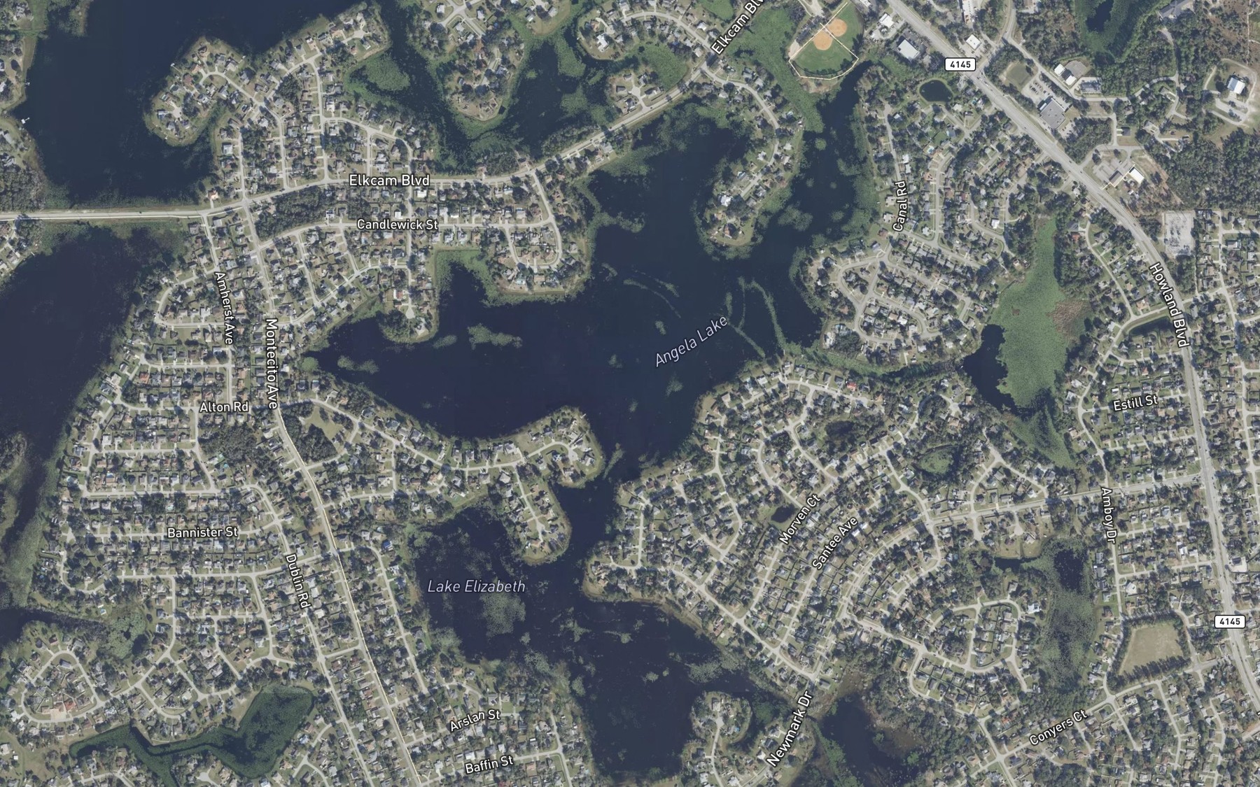 Satellite map of the Angela Lake