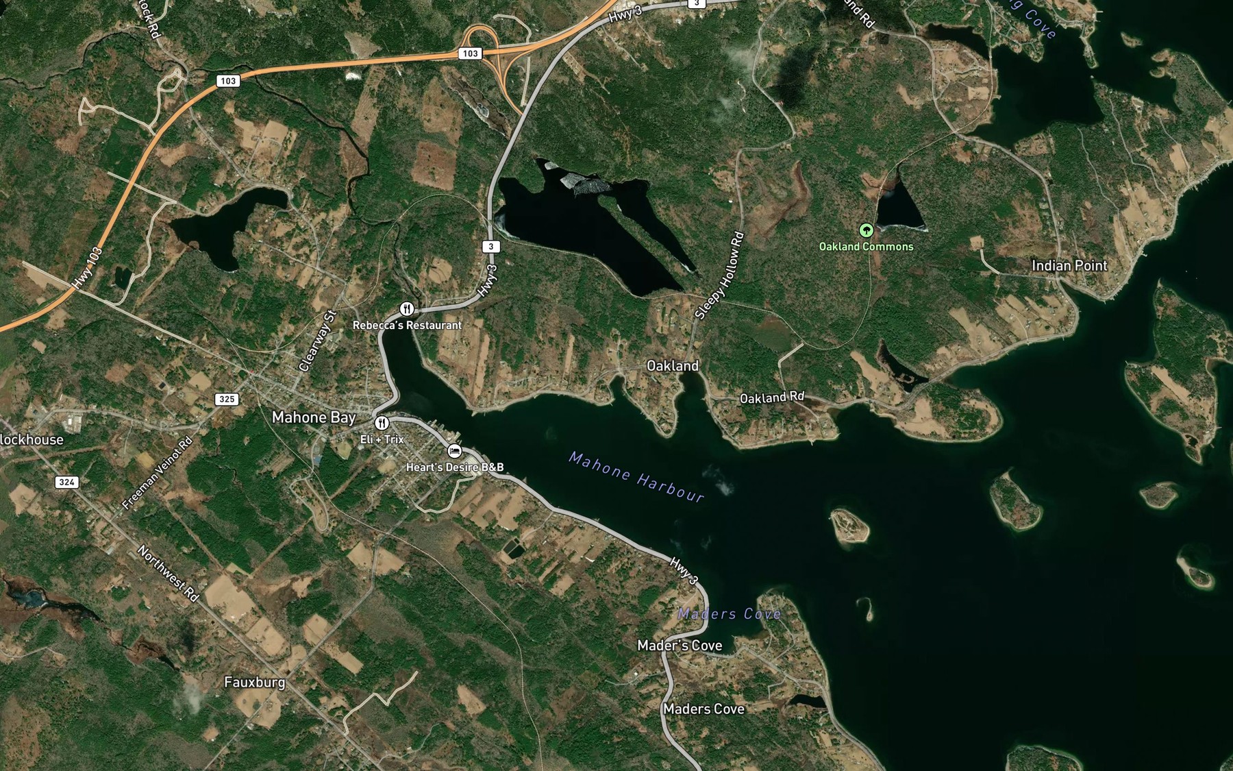Satellite map of the Hansons Cove