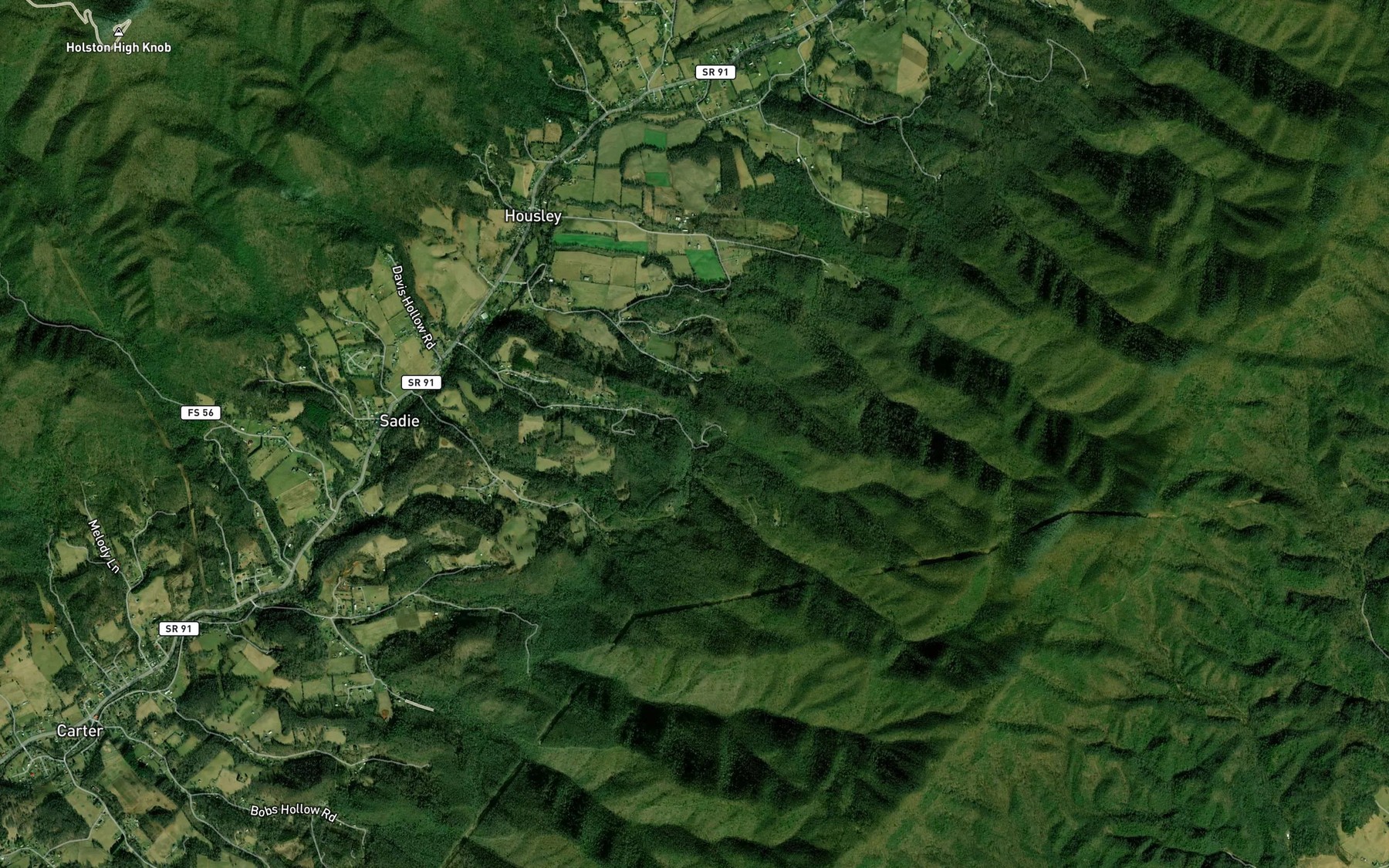 Satellite map of the Right Fork Hurley Branch