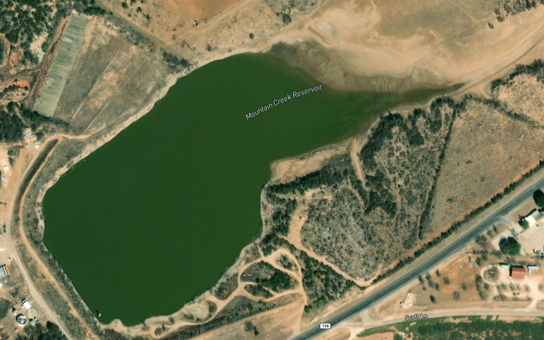 Satellite map of the Mountain Creek Reservoir