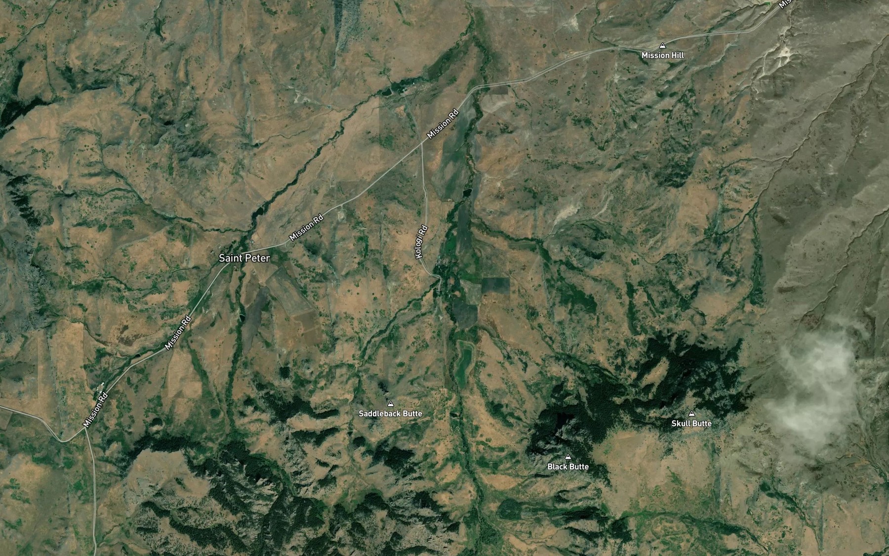 Satellite map of the Weasel Creek
