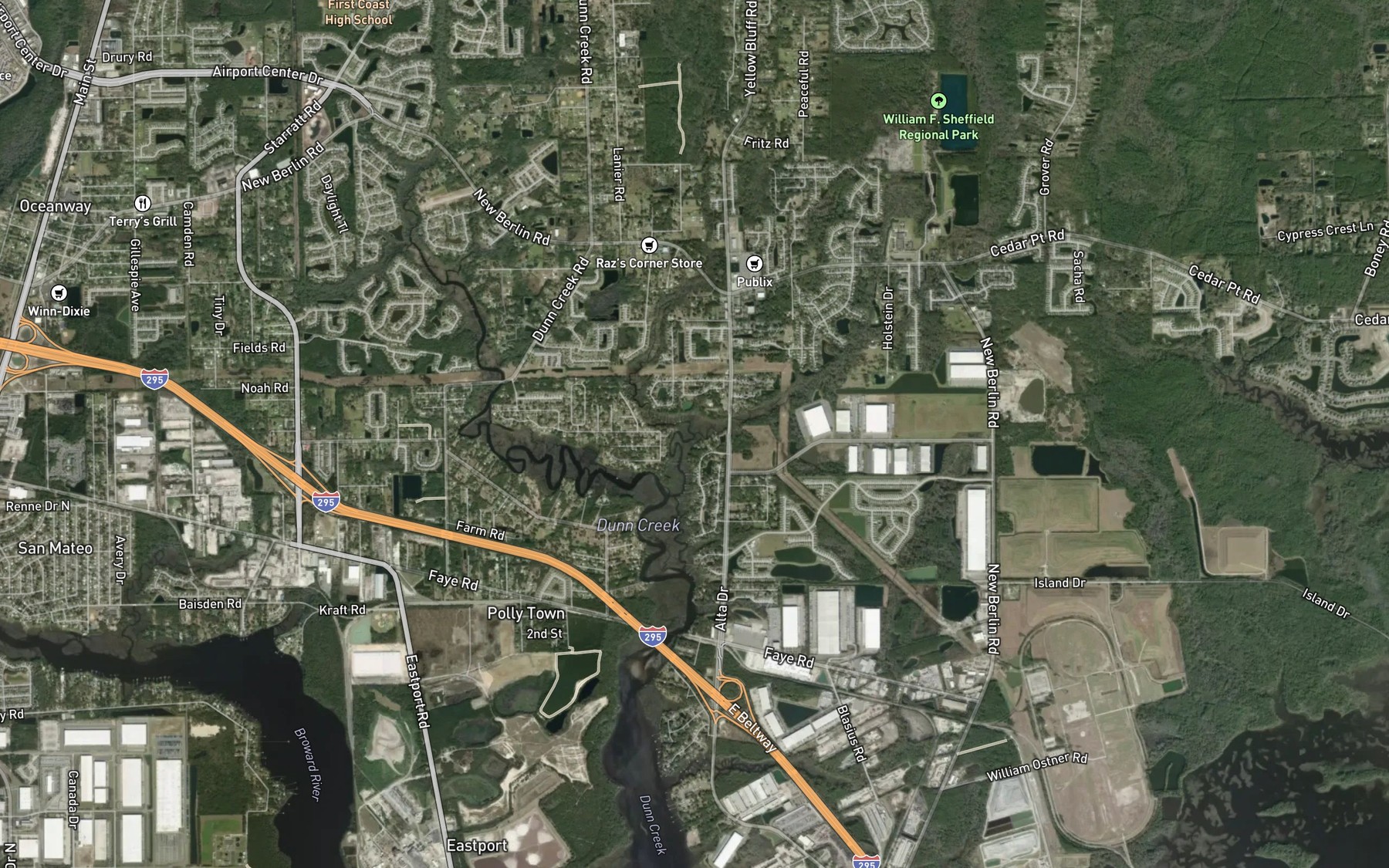 Satellite map of the Caney Branch