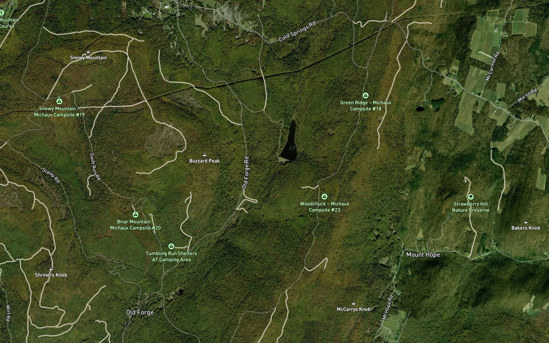 Satellite map of the Hayes Run