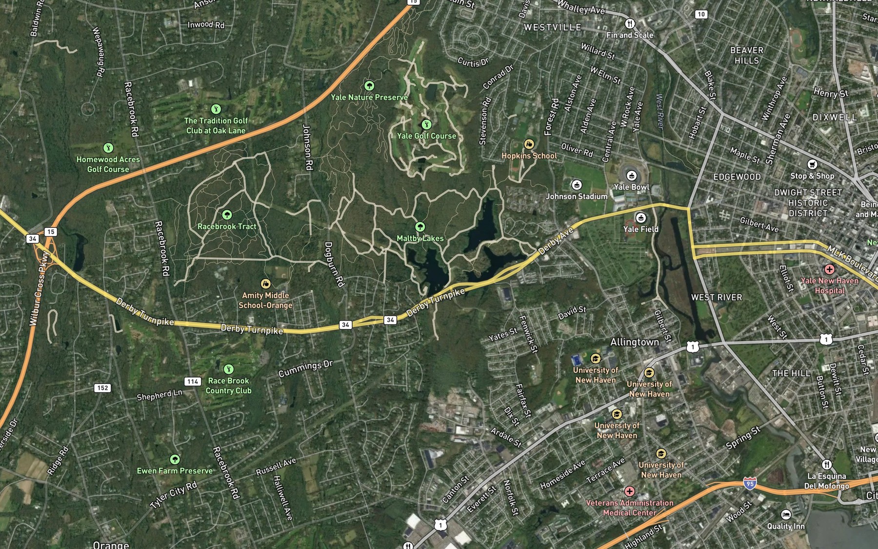 Satellite map of the Maltby Lakes