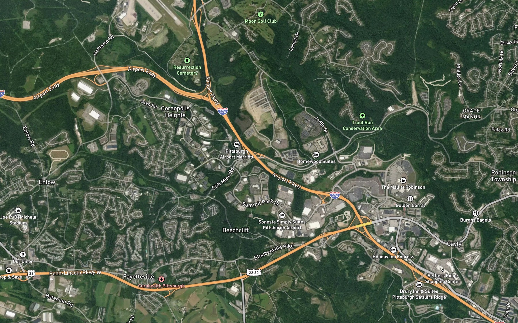 Satellite map of the McClarens Run
