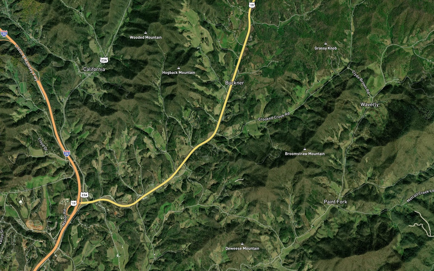 Satellite map of the Crooked Creek