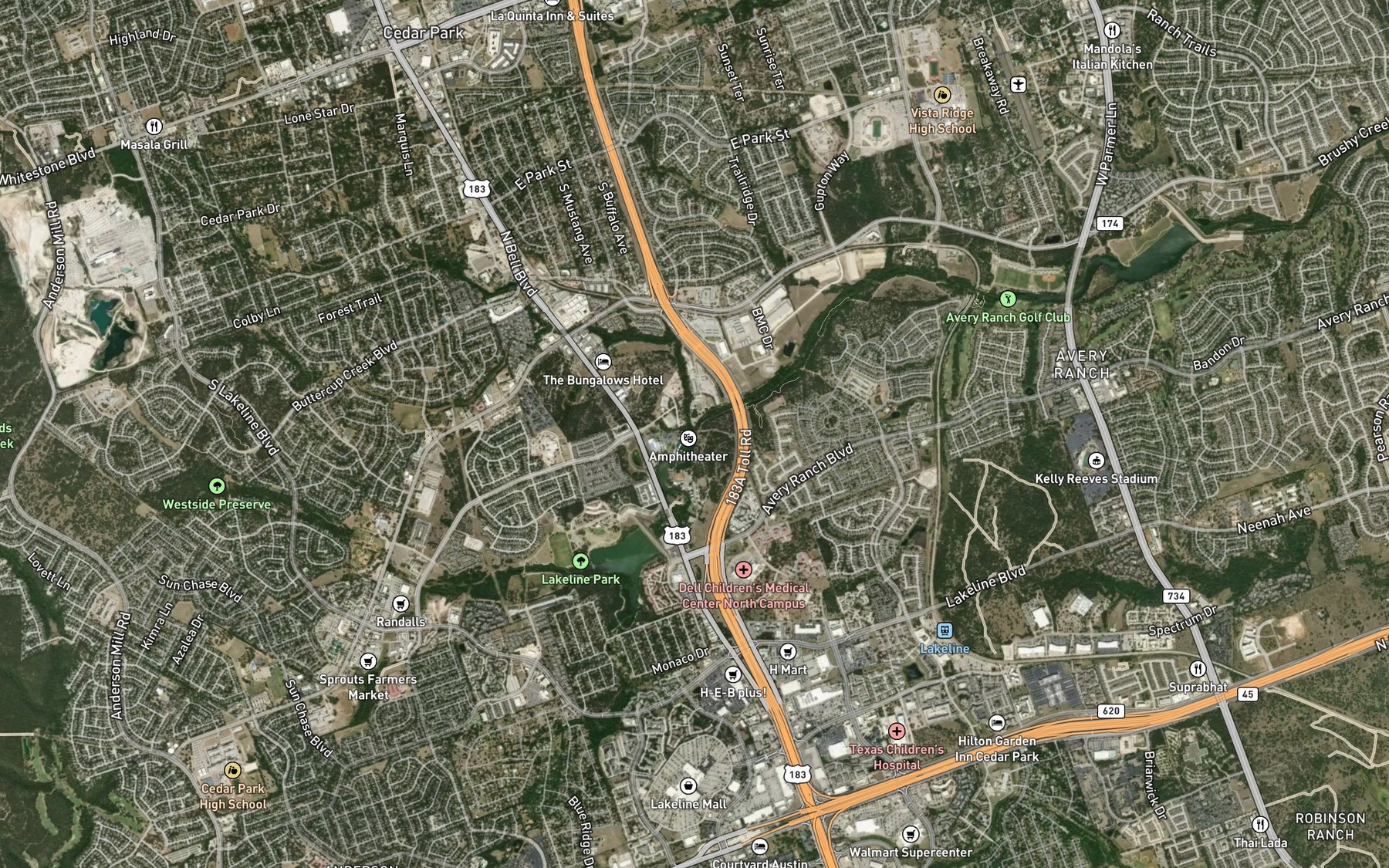Satellite map of the Cluck Creek