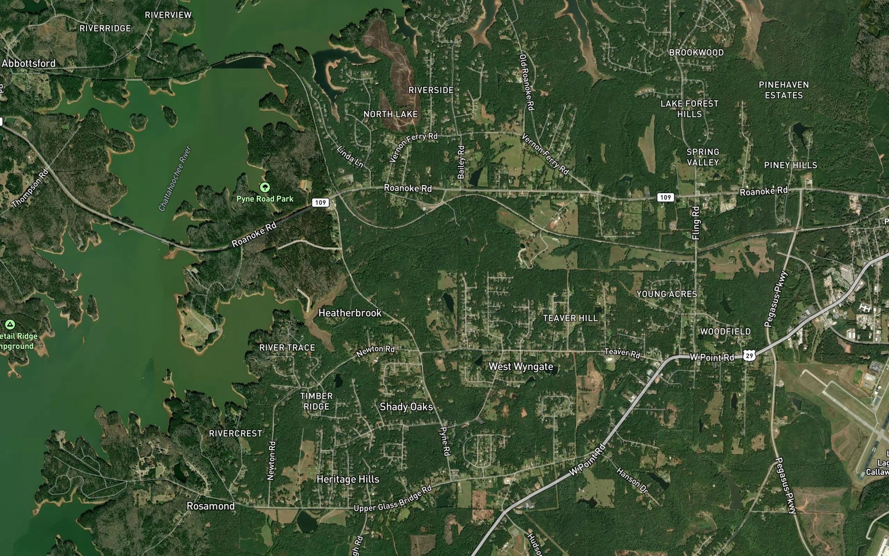 Satellite map of the Lewis Lake