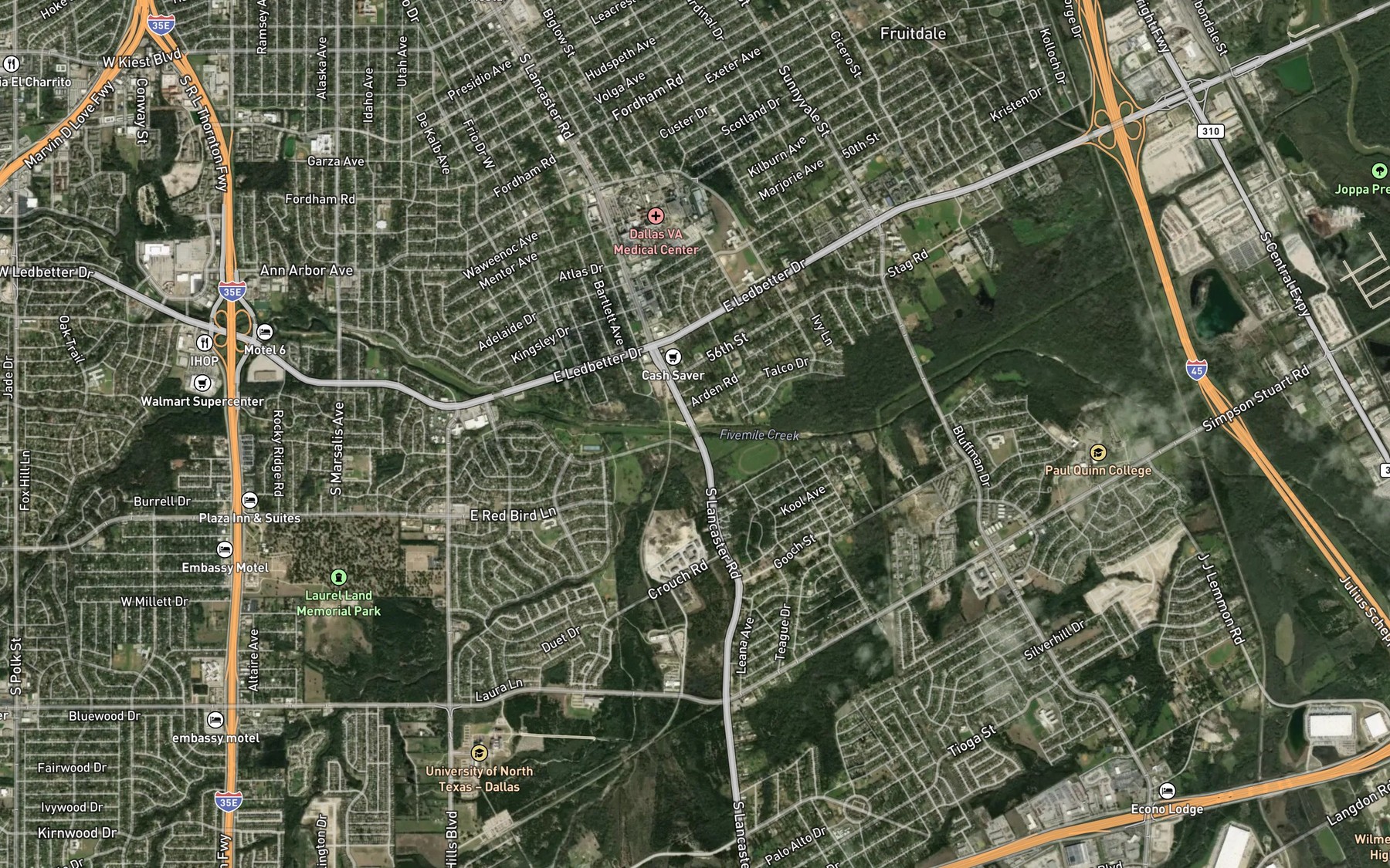 Satellite map of the Ricketts Branch