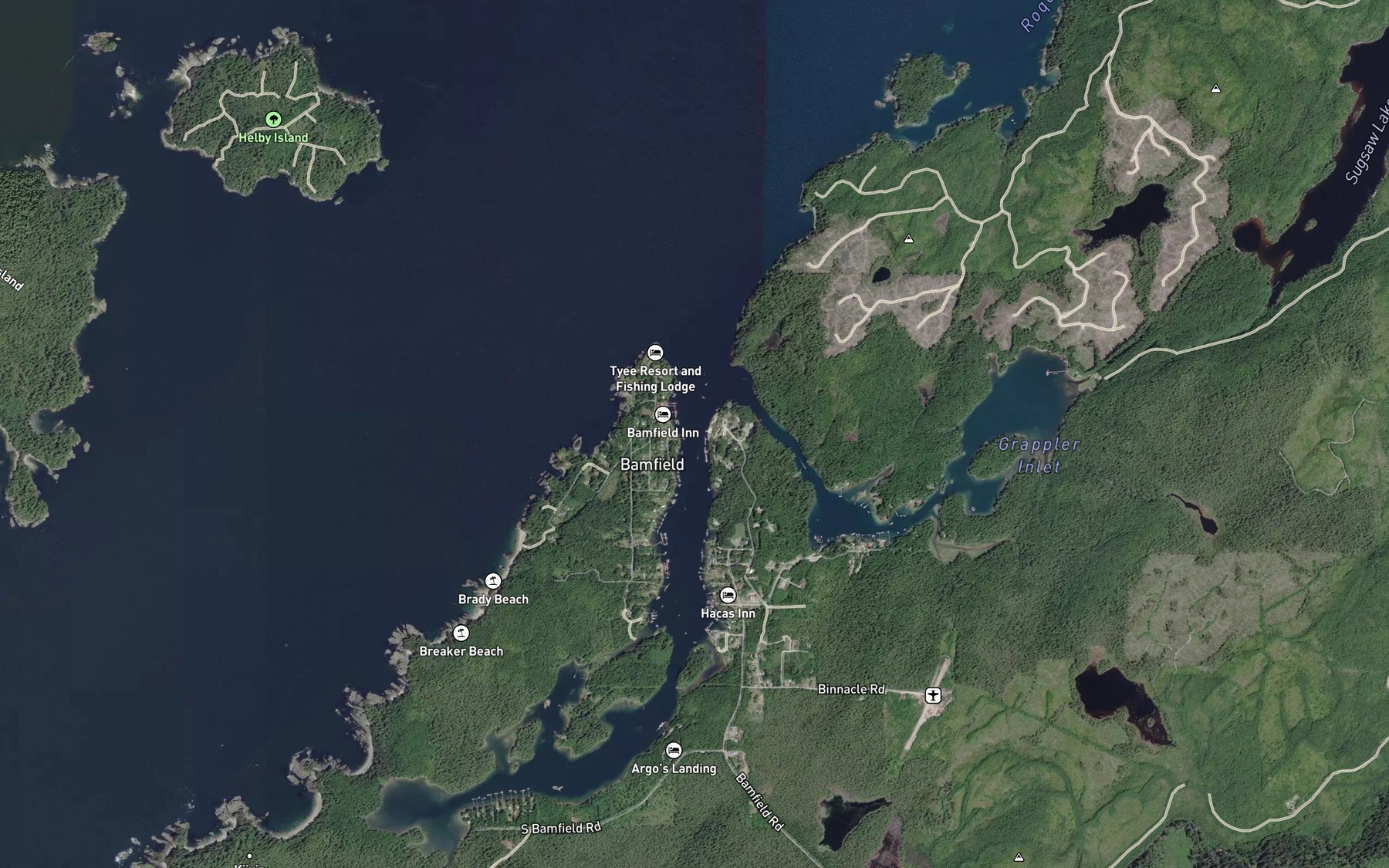 Satellite map of the Bamfield Seaplane Base