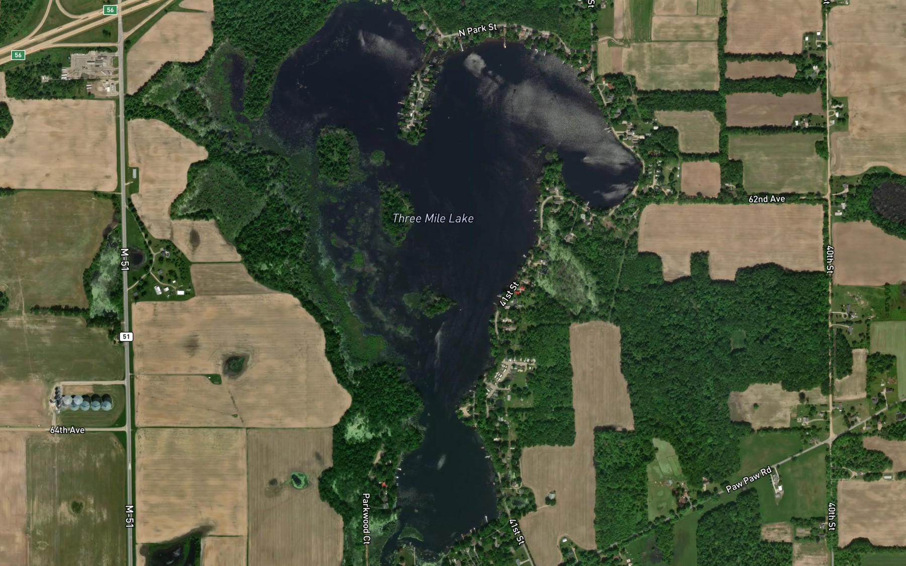Satellite map of the Threemile Lake