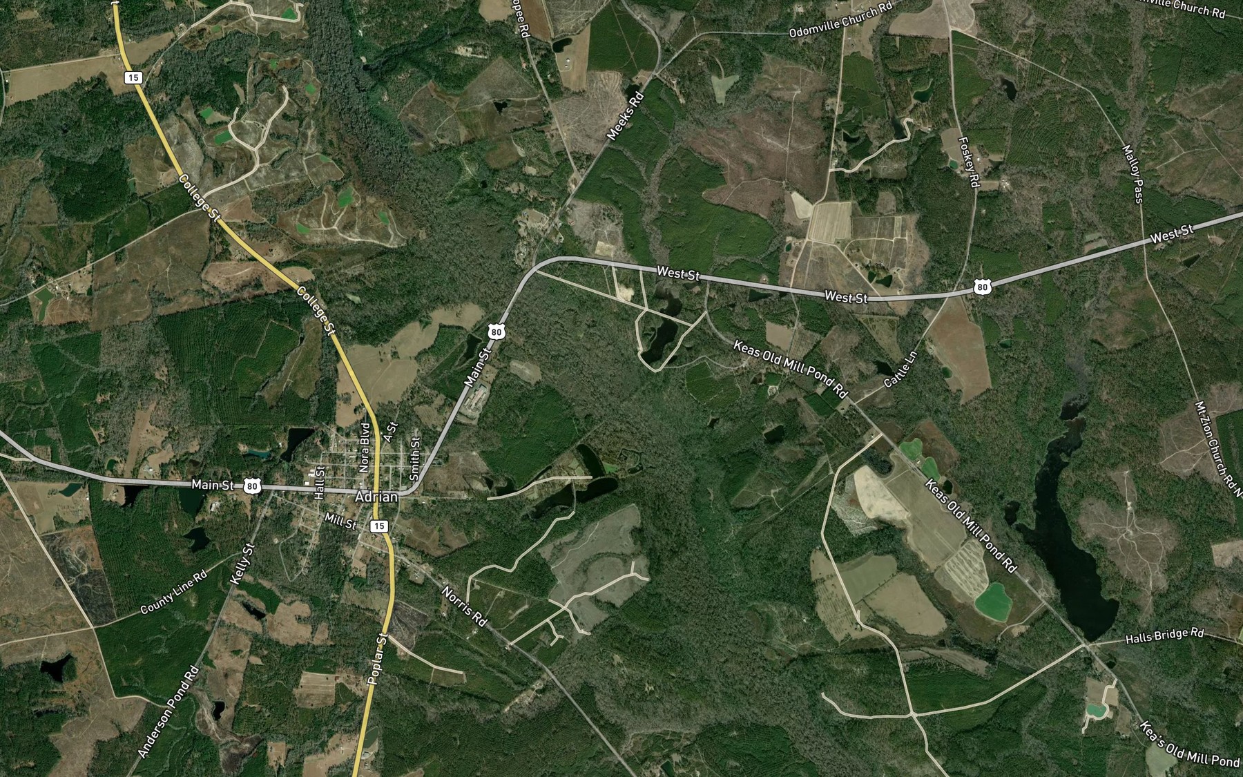 Satellite map of the Robins Creek