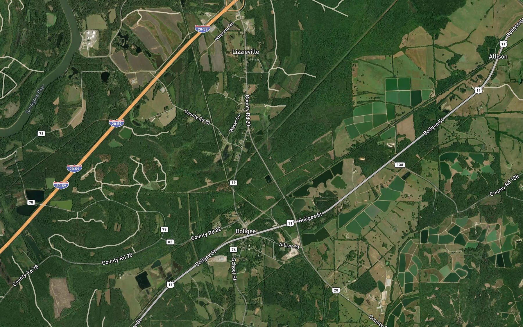 Satellite map of the Boligee Canal
