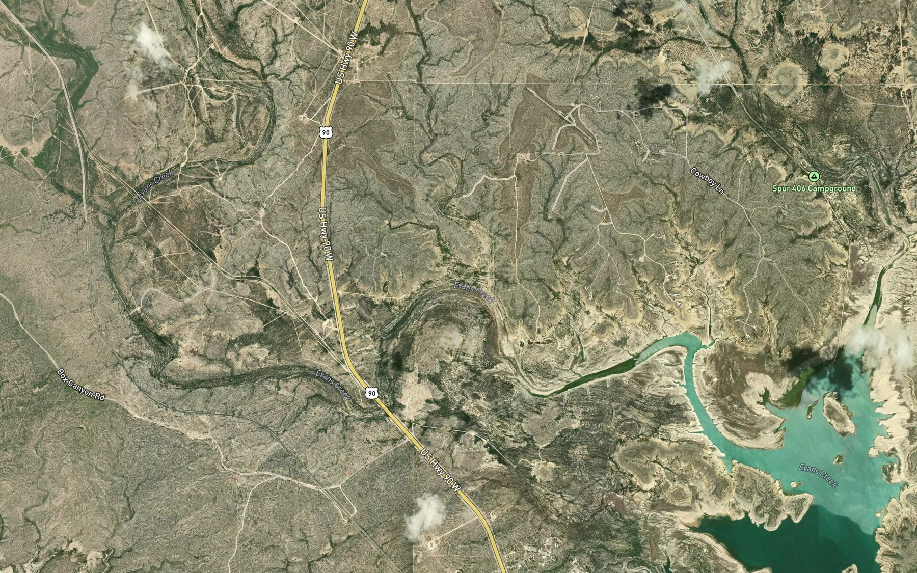 Satellite map of the Evans Creek