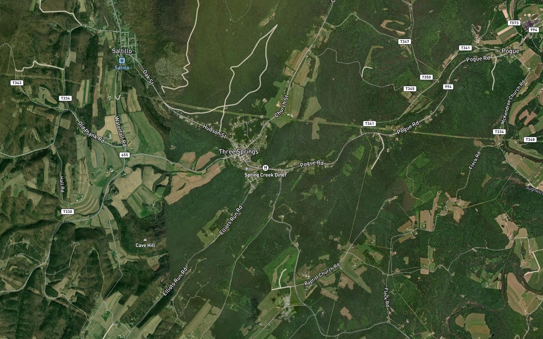 Satellite map of the Sinking Run