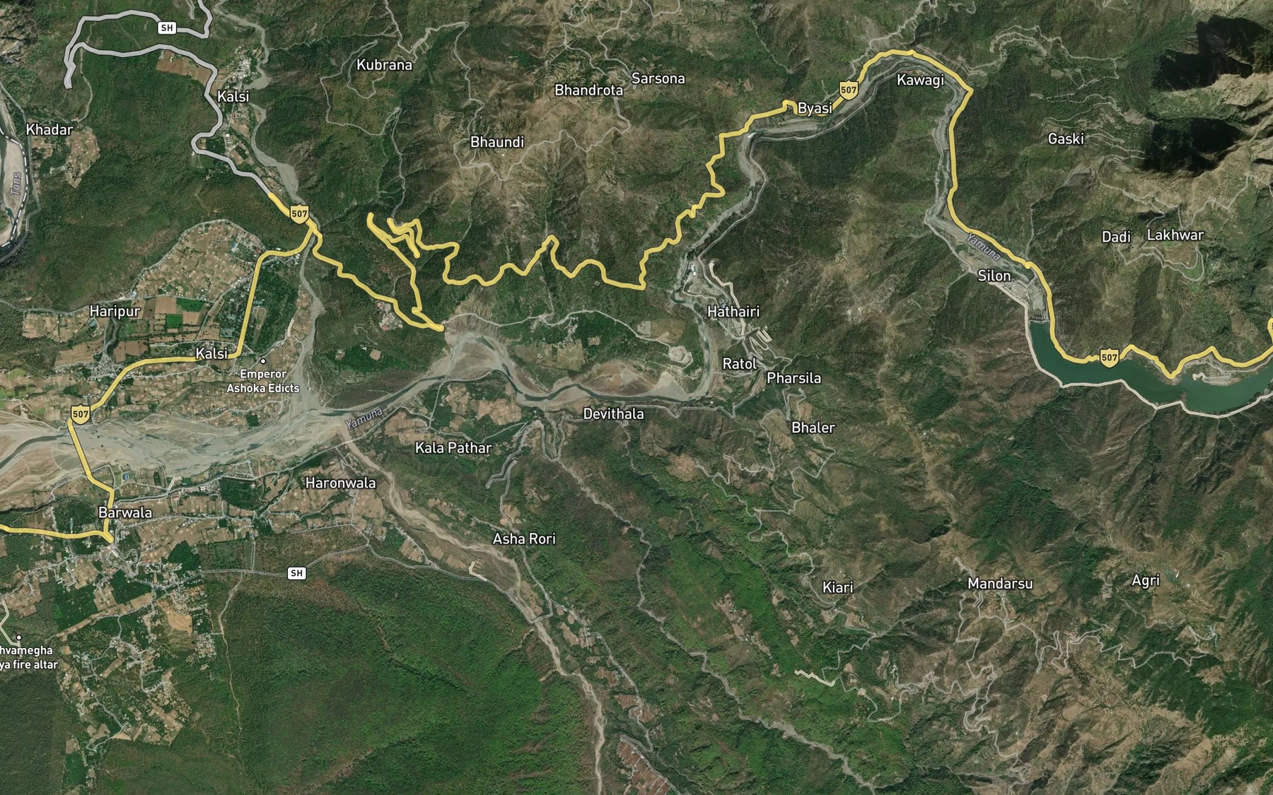 Satellite map of the Barun Nadi
