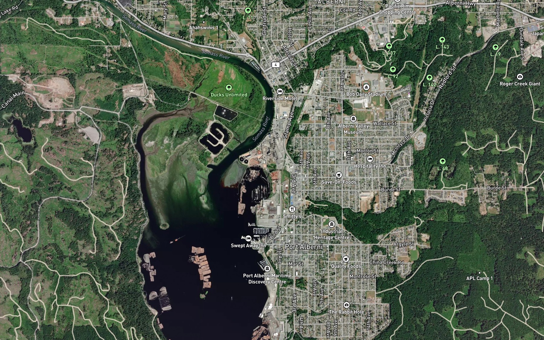 Satellite map of the Owatchet Creek