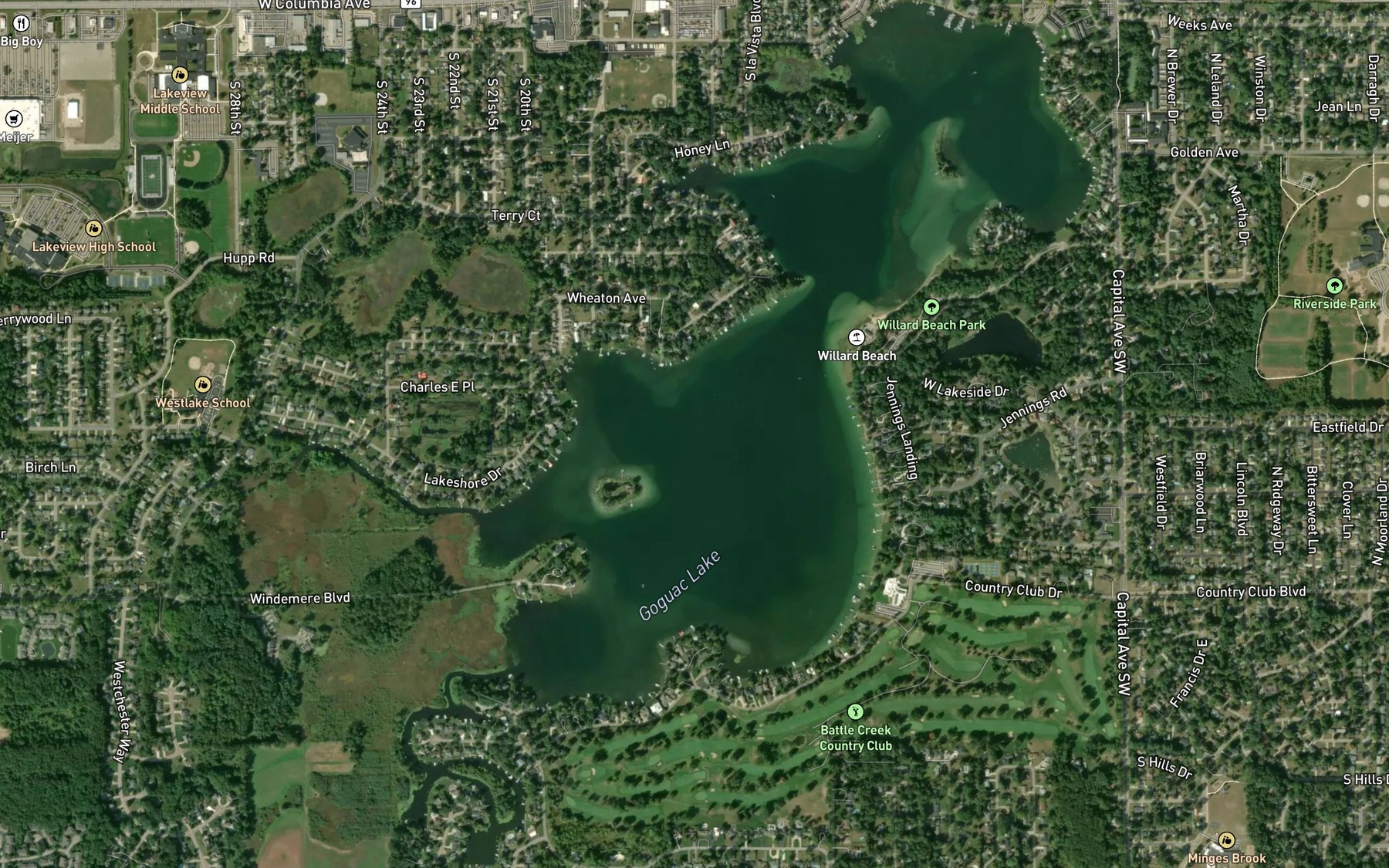 Satellite map of the Goguac Lake