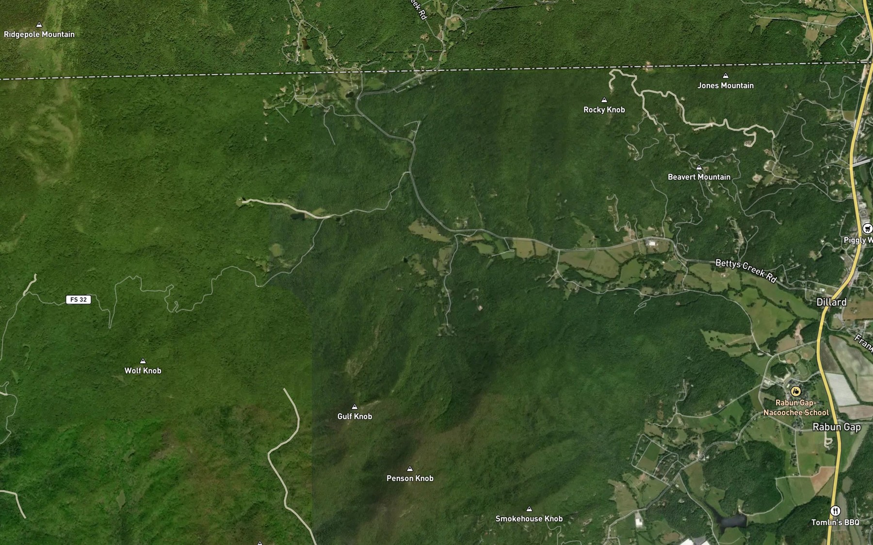 Satellite map of the Redden Branch