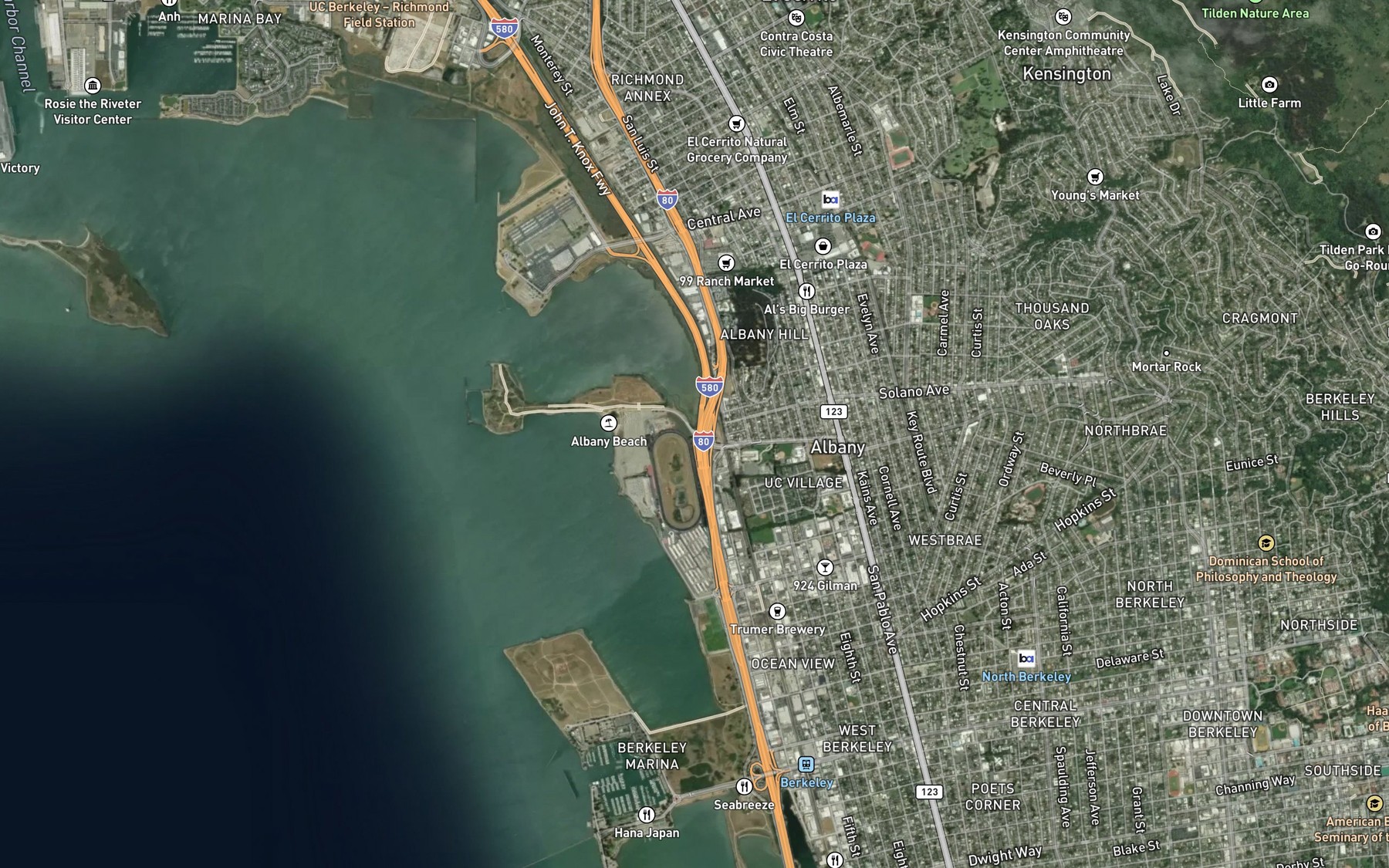 Satellite map of the Codornices Creek