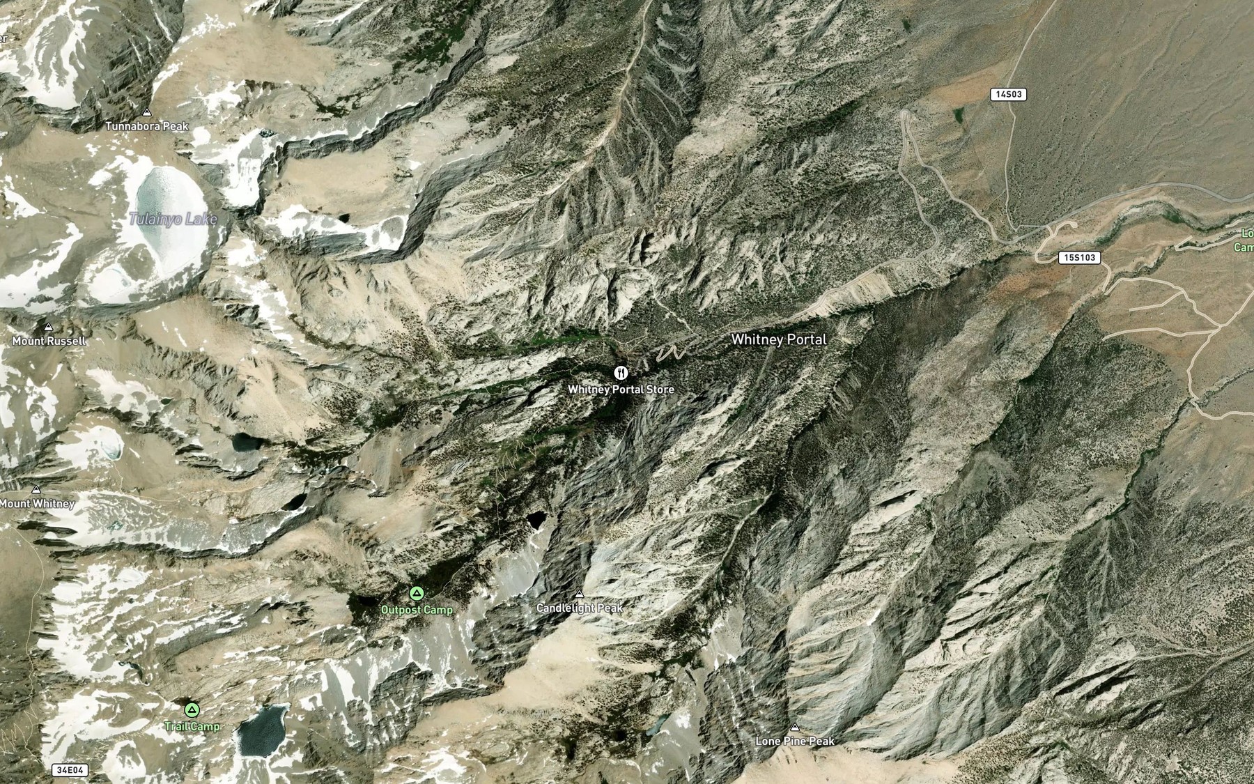 Satellite map of the North Fork Lone Pine Creek