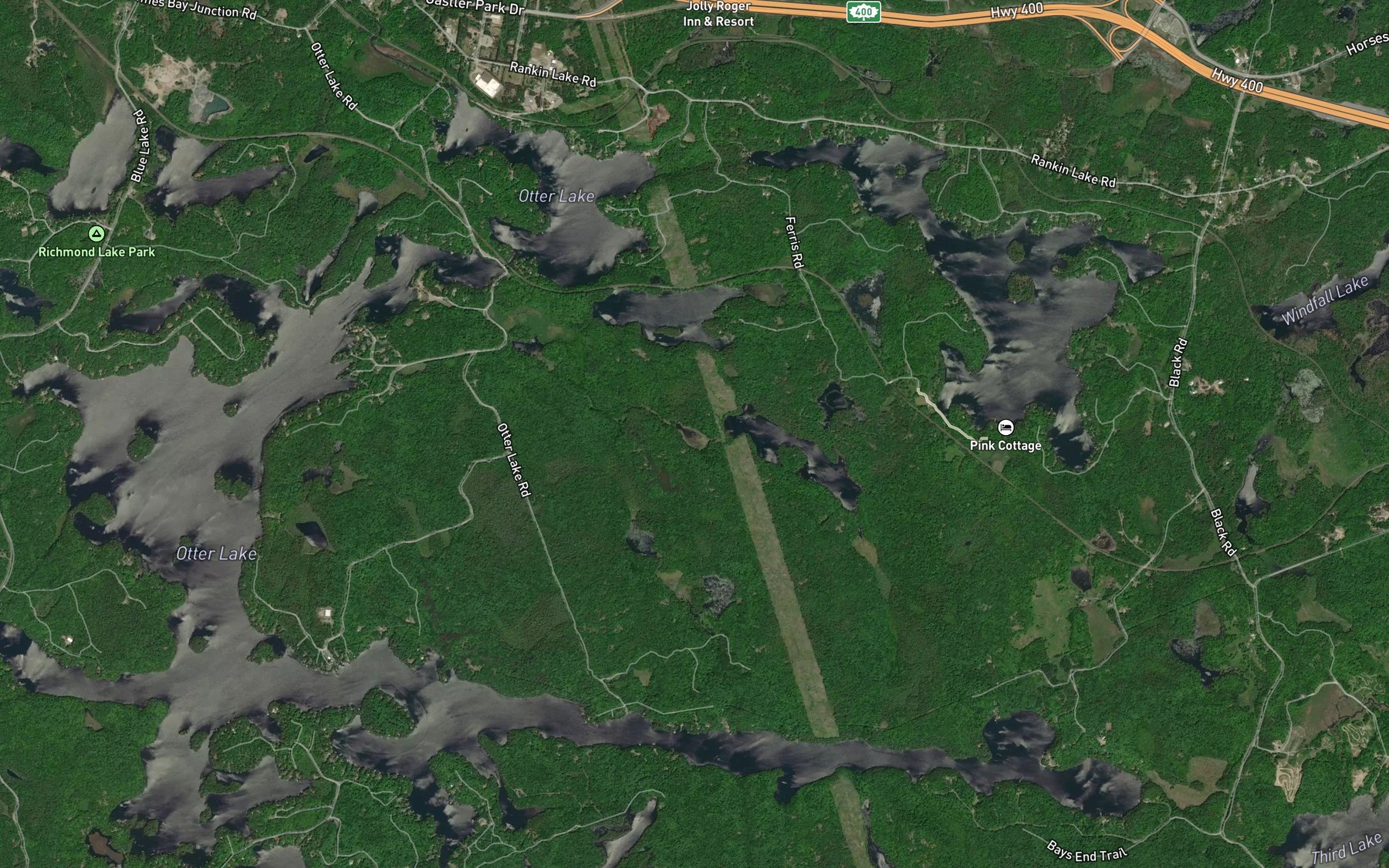 Satellite map of the Otter Lake Narrows