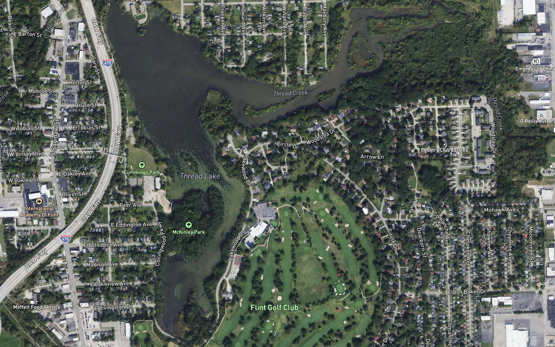 Satellite map of the Thread Lake