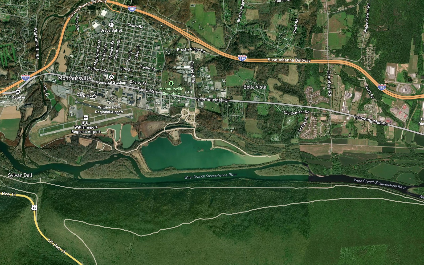 Satellite map of the Bennetts Run