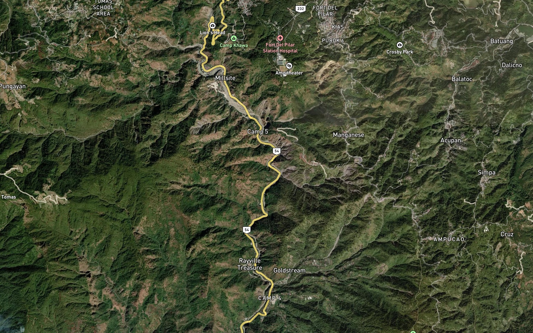 Satellite map of the Honey Creek
