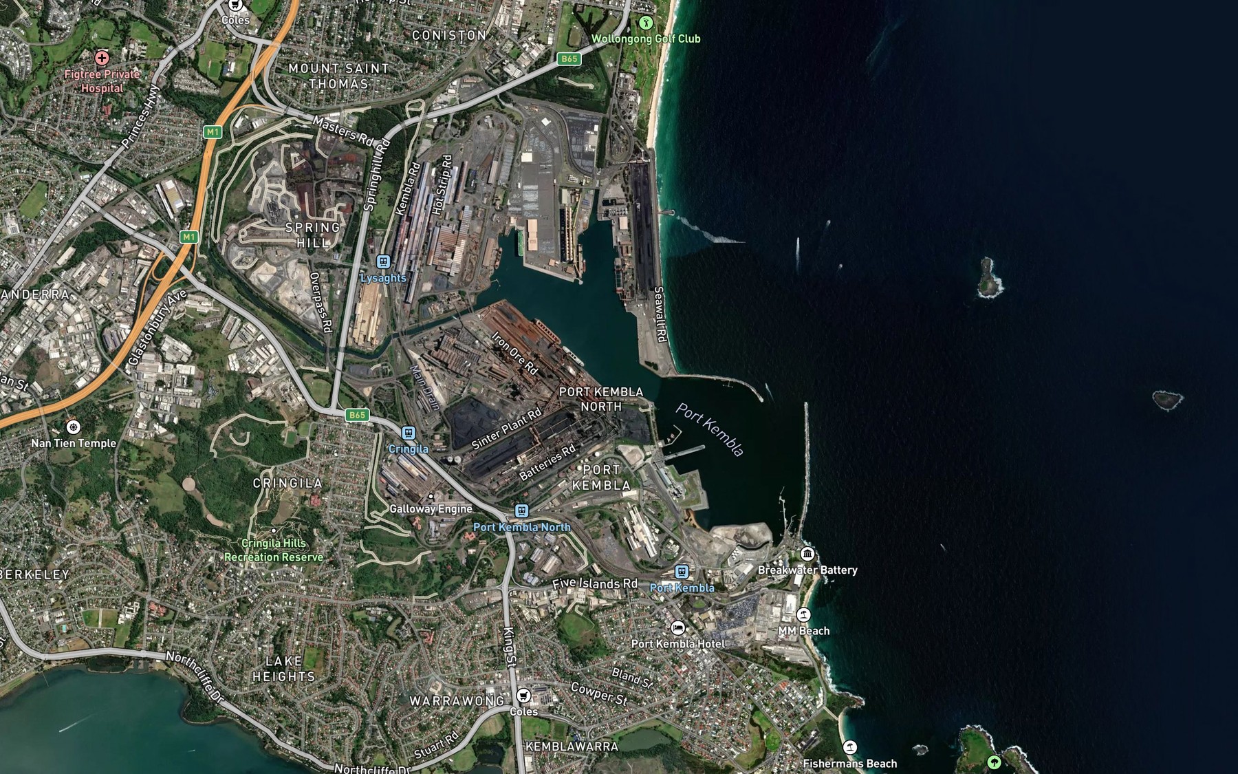 Satellite map of the Port Kembla
