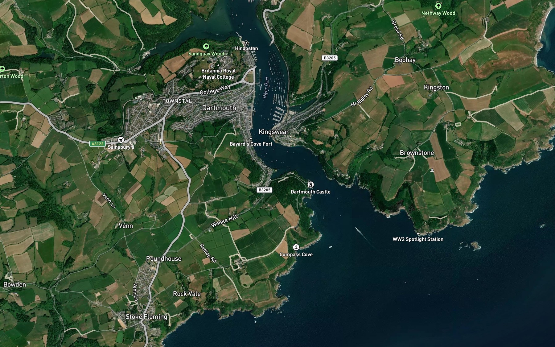 Satellite map of the Warfleet Cove