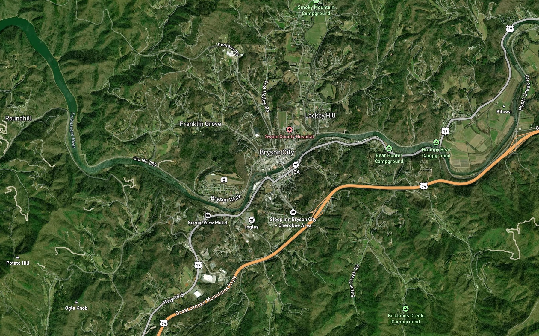Satellite map of the Toot Hollow Branch