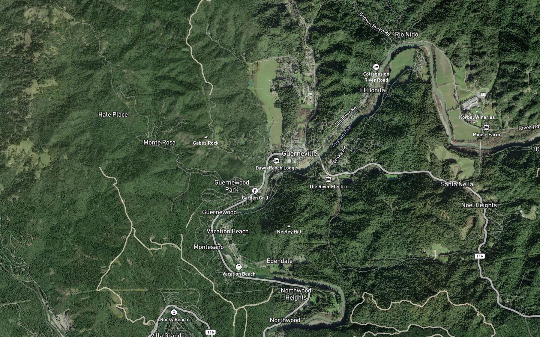 Satellite map of the Livereau Creek