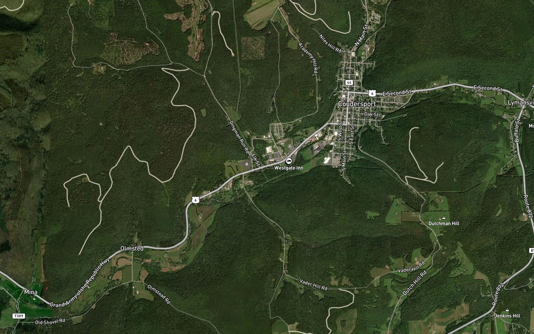 Satellite map of the Dingman Run
