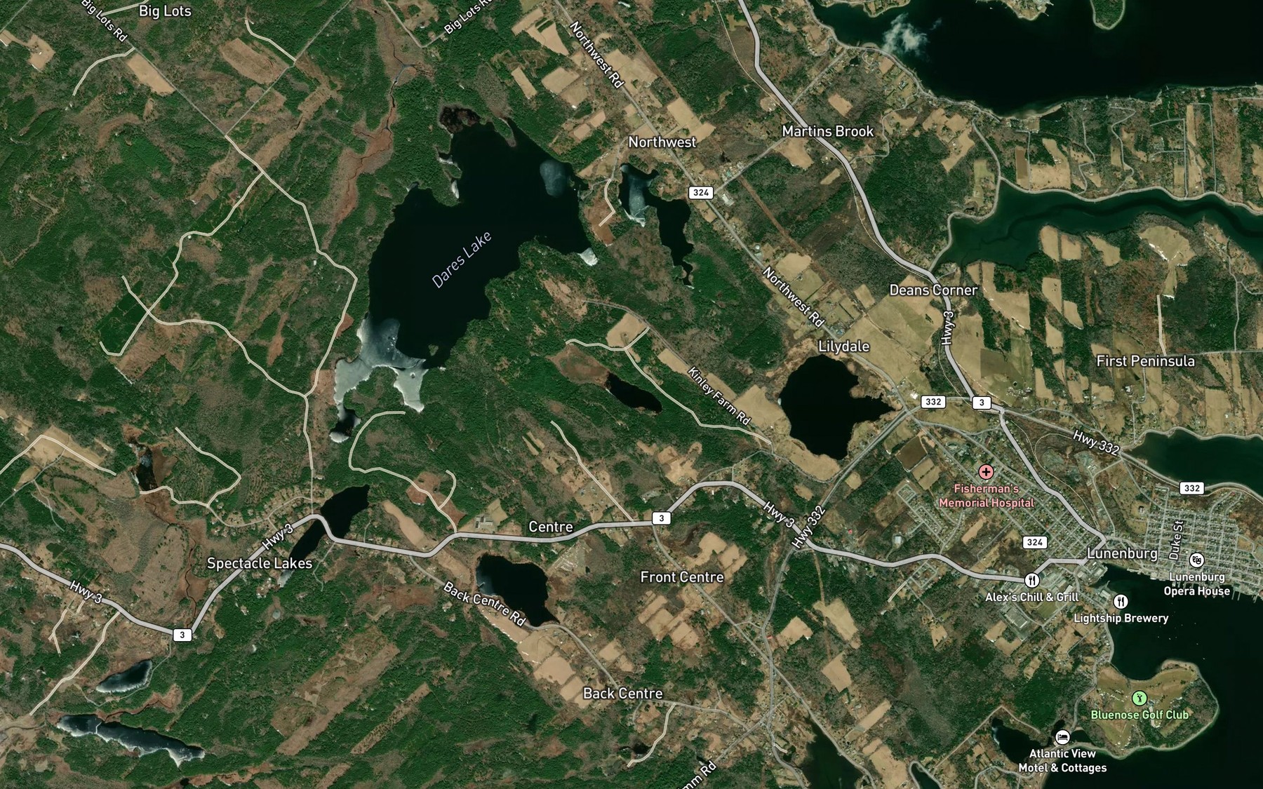 Satellite map of the Feeners Lake