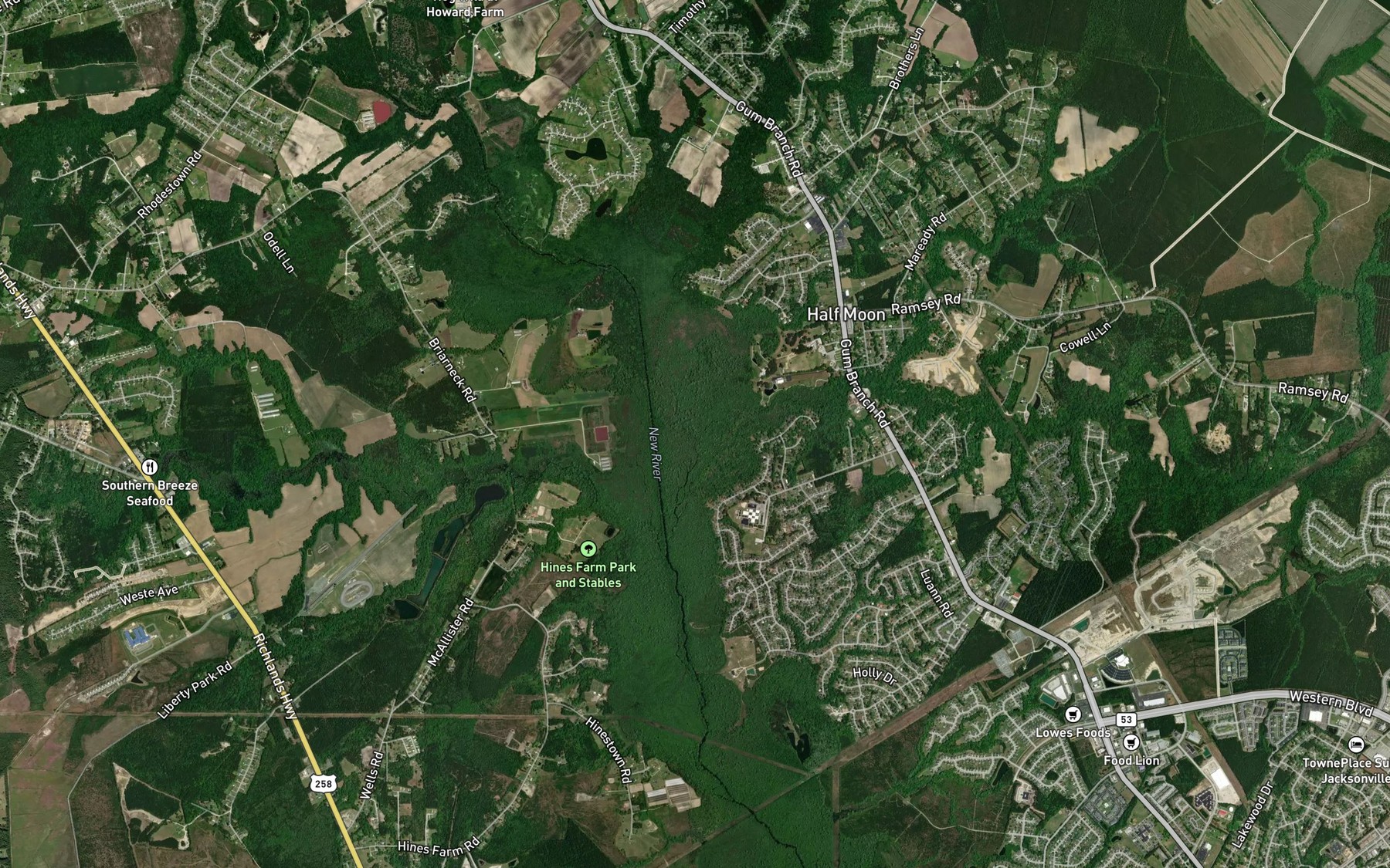 Satellite map of the Half Moon Creek