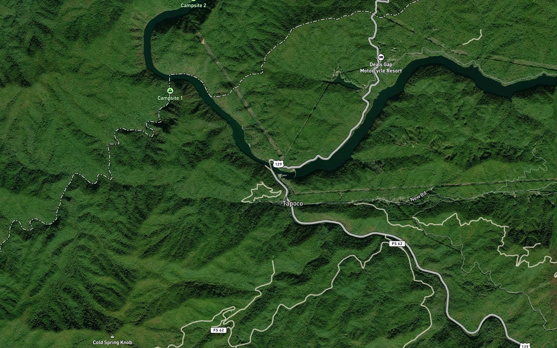 Satellite map of the Cheoah River