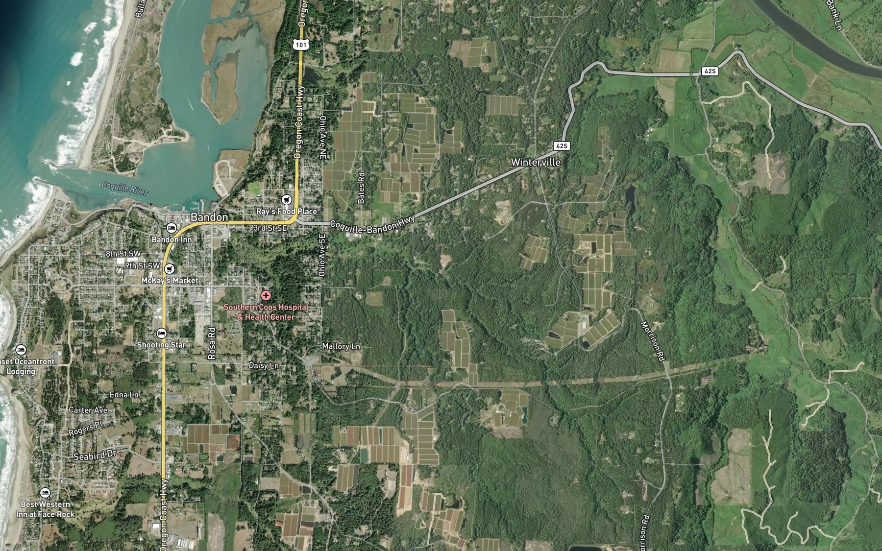 Satellite map of the Ferry Creek Reservoir