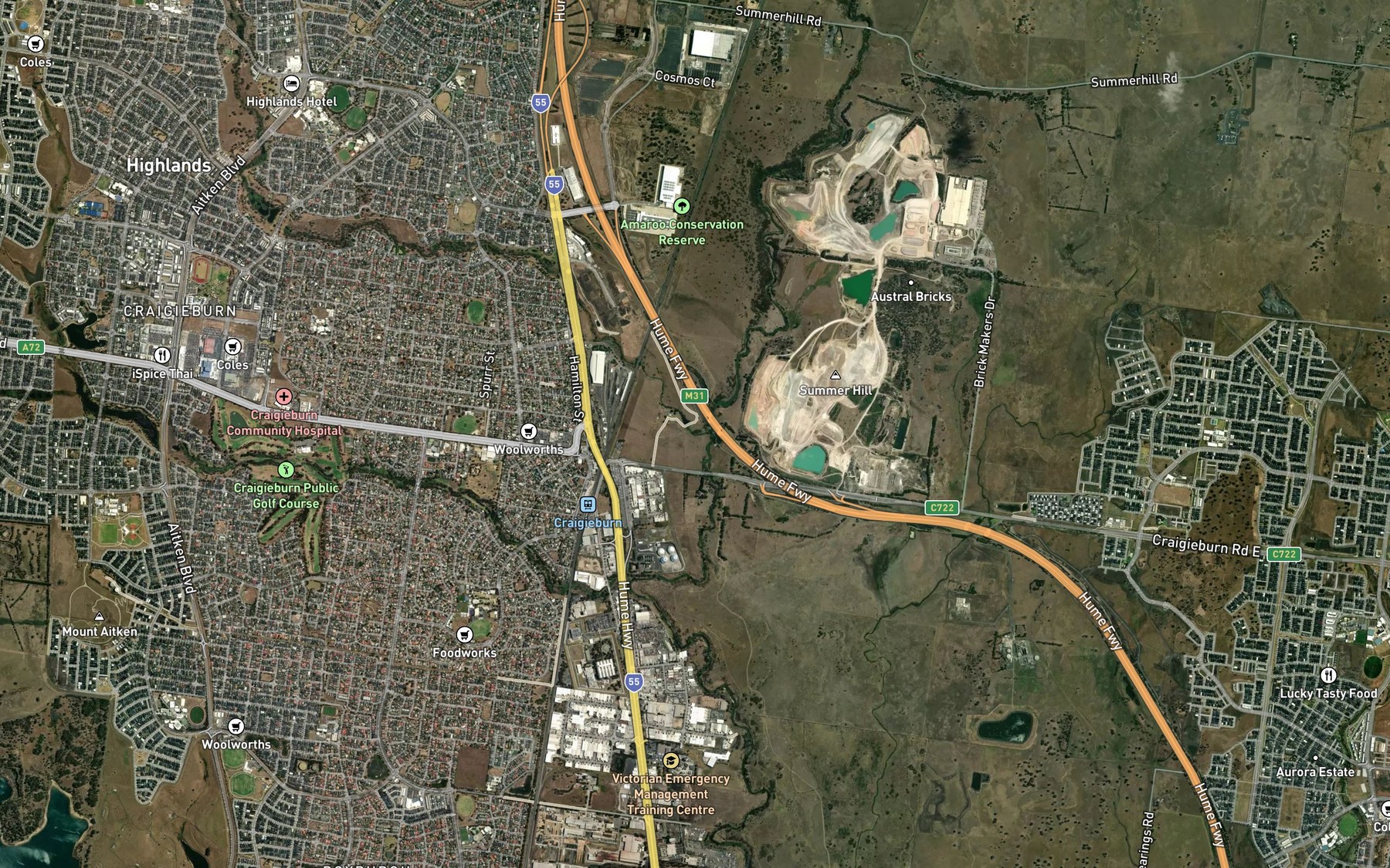 Satellite map of the Malcolm Creek