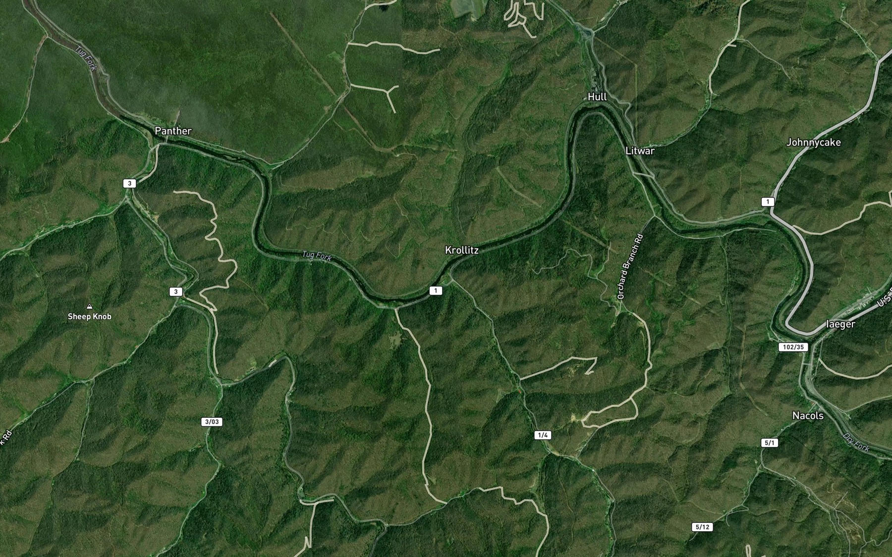 Satellite map of the Horse Creek