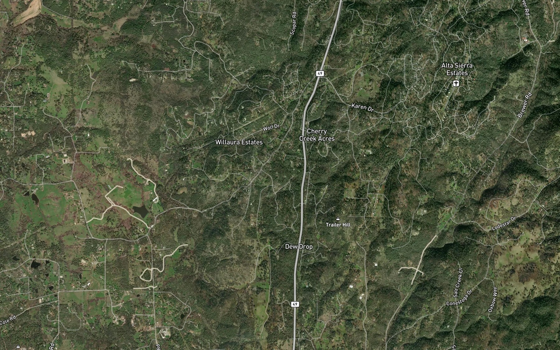 Satellite map of the Stockton Hill Ditch