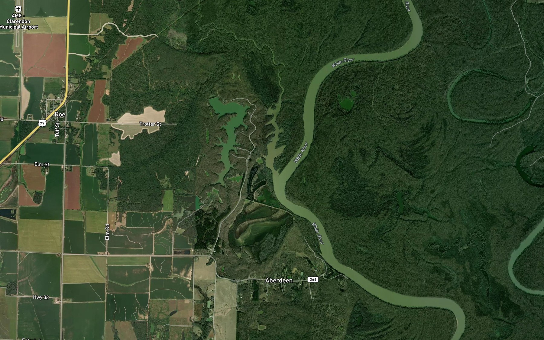 Satellite map of the Roc Roe Bayou