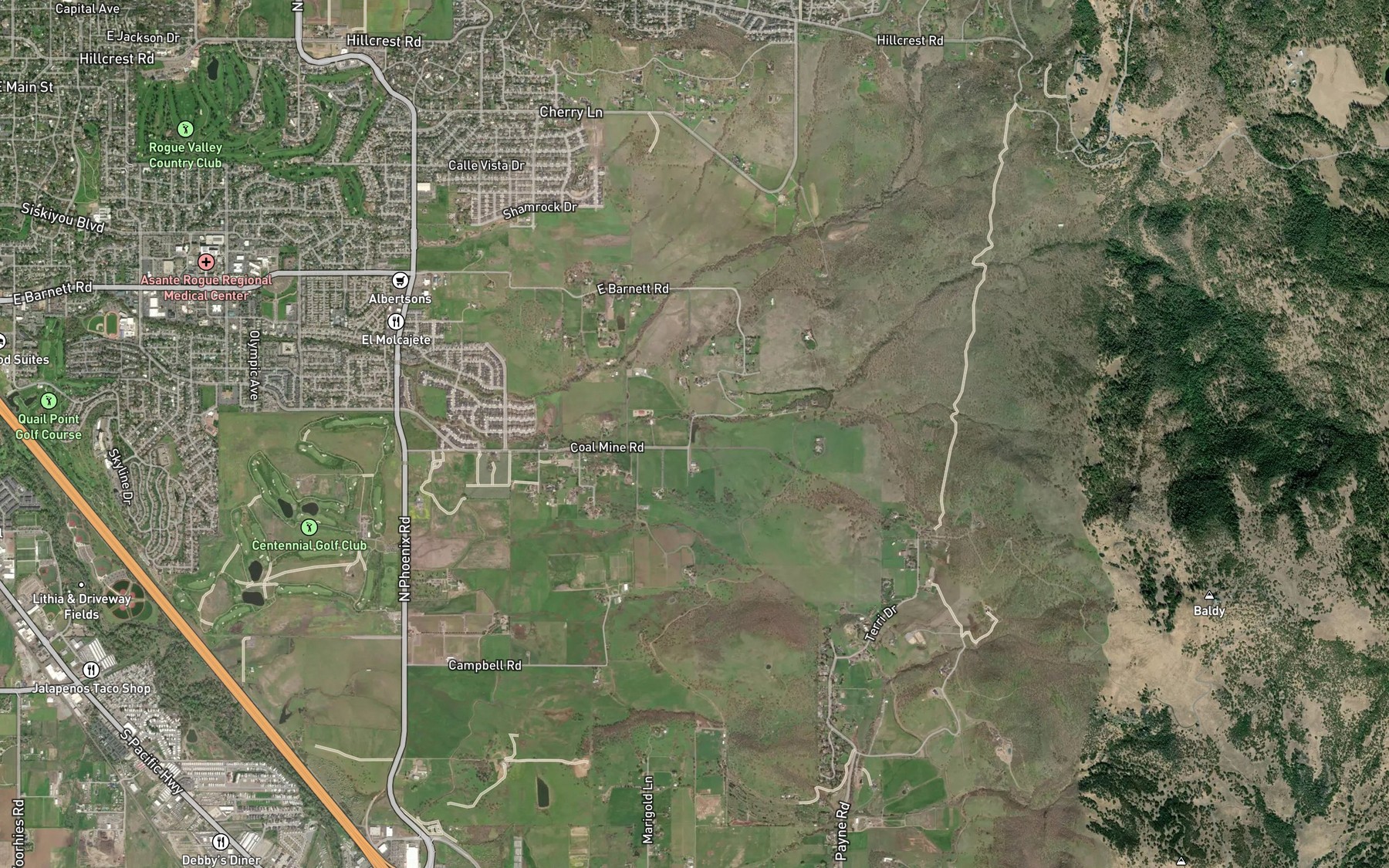 Satellite map of the Larson Creek Reservoir