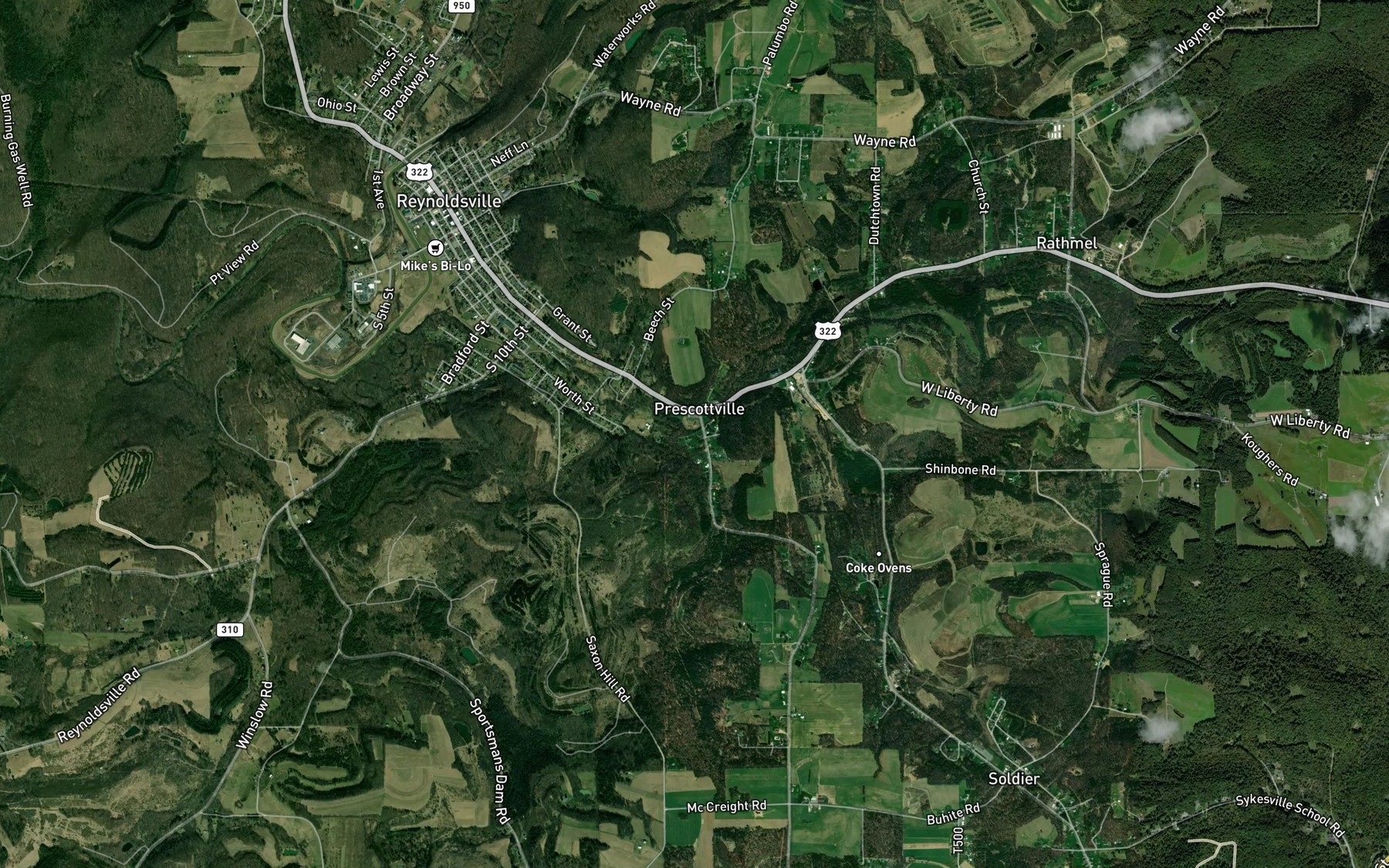 Satellite map of the McCreight Run